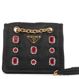 Prada Nylon Jewel Embellished Shoulder Bag